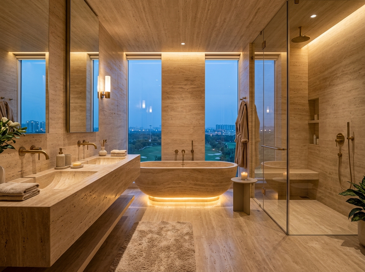 Travertine Marble Ensuite Bathroom